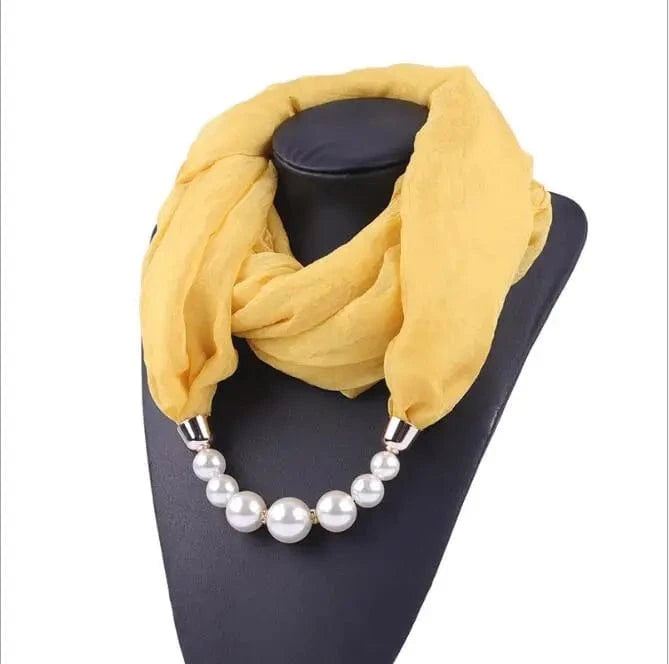 Foulard Bijou Perles – Écharpe légère à perles nacrées Jaune
