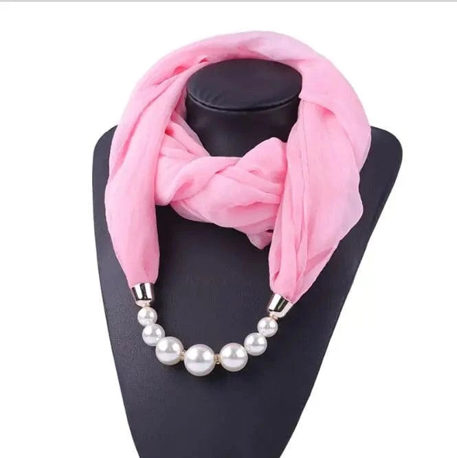 Foulard Bijou Perles – Écharpe légère à perles nacrées Rose Clair