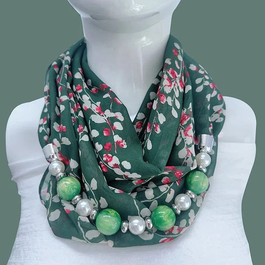 Foulard Bijou Perles Intégrées – Collier intégré en perles colorés marbrées et nacrées 1