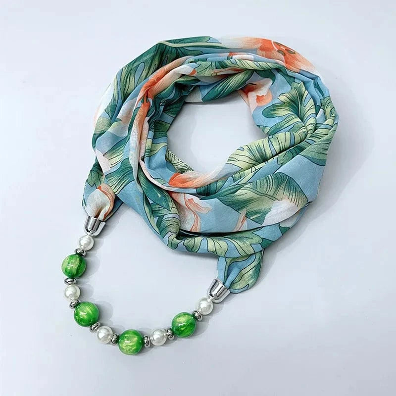 Foulard Bijou Perles Intégrées – Collier intégré en perles colorés marbrées et nacrées