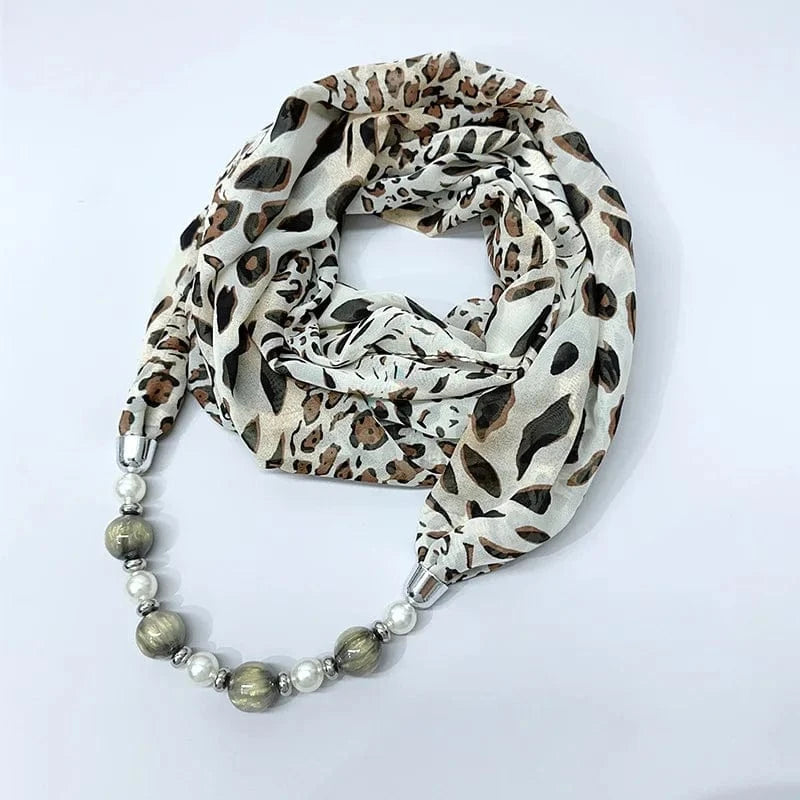 Foulard Bijou Perles Intégrées – Collier intégré en perles colorés marbrées et nacrées