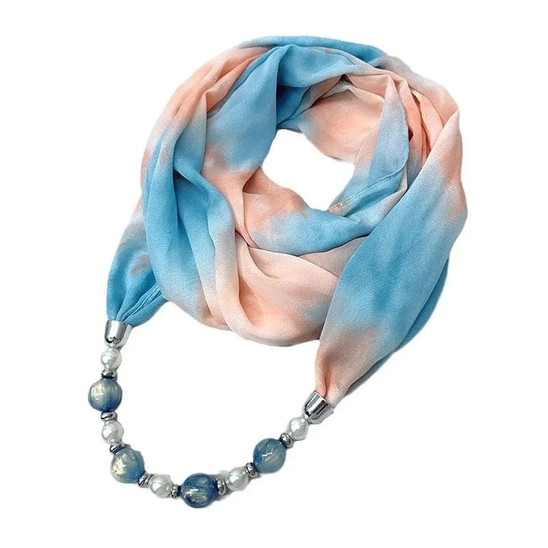 Foulard Bijou Perles Intégrées – Collier intégré en perles colorés marbrées et nacrées