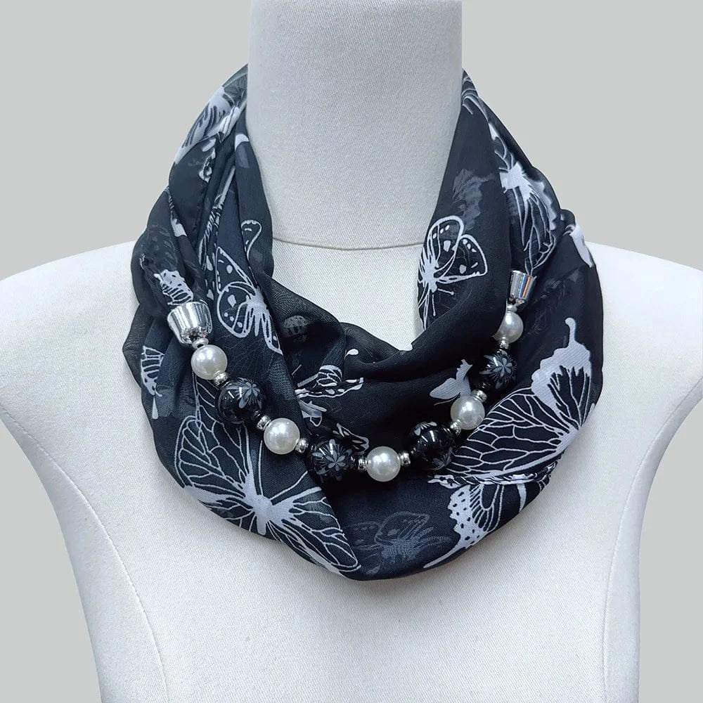Foulard Bijou Perles Intégrées – Collier intégré en perles colorés marbrées et nacrées 12