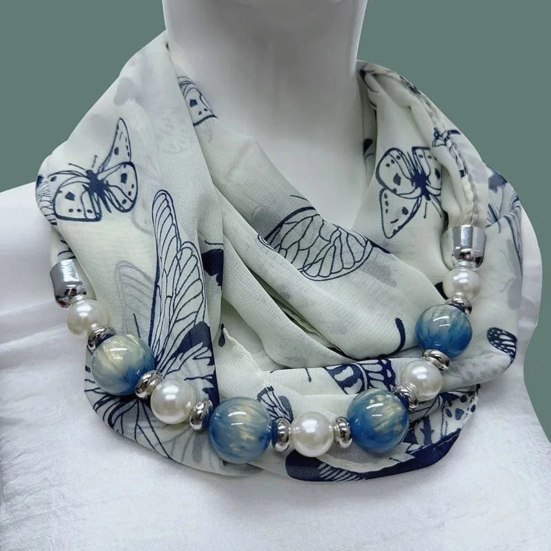 Foulard Bijou Perles Intégrées – Collier intégré en perles colorés marbrées et nacrées 2