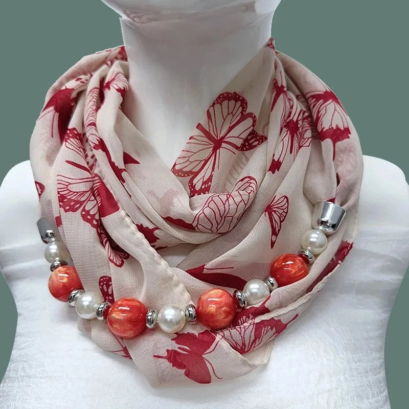 Foulard Bijou Perles Intégrées – Collier intégré en perles colorés marbrées et nacrées 4