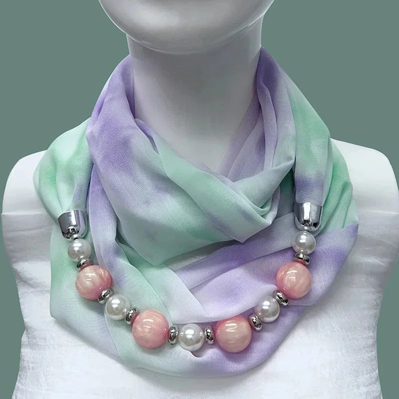 Foulard Bijou Perles Intégrées – Collier intégré en perles colorés marbrées et nacrées 5