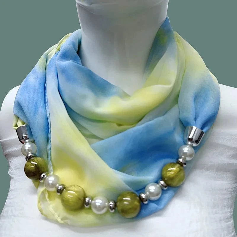 Foulard Bijou Perles Intégrées – Collier intégré en perles colorés marbrées et nacrées 6