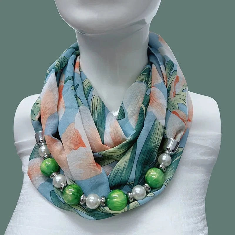 Foulard Bijou Perles Intégrées – Collier intégré en perles colorés marbrées et nacrées 8