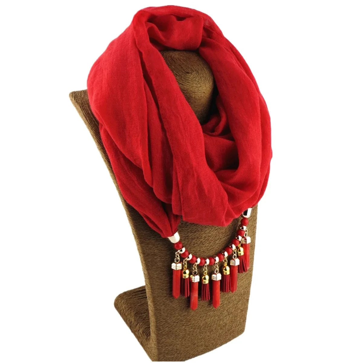 Foulard Bijou Plastron – Collier intégré et franges pendantes