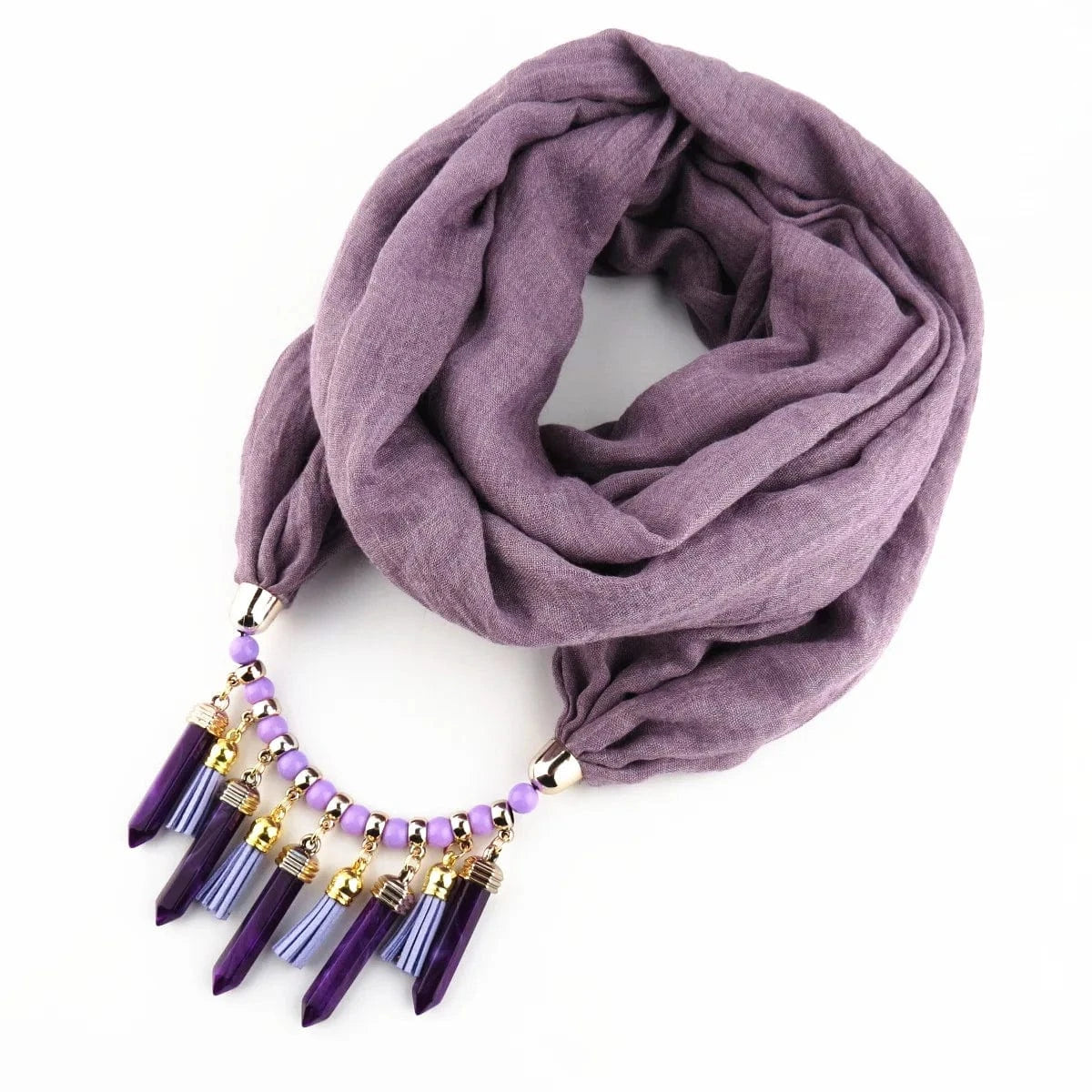 Foulard Bijou Plastron – Collier intégré et franges pendantes Violet