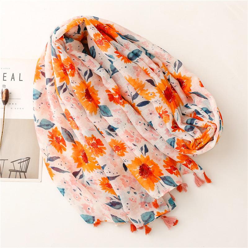 Foulard Tournesol Blanc en Coton Eco-Friendly