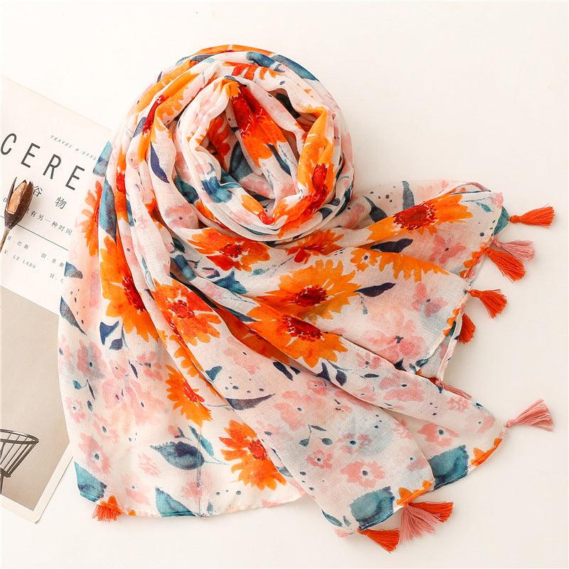 Foulard Tournesol Blanc en Coton Eco-Friendly