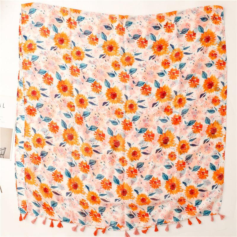 Foulard Tournesol Blanc en Coton Eco-Friendly