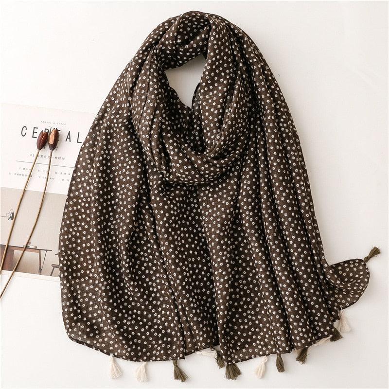 Foulard Bohème Floral en Coton - Collection Élégance Naturelle Marron Foncé