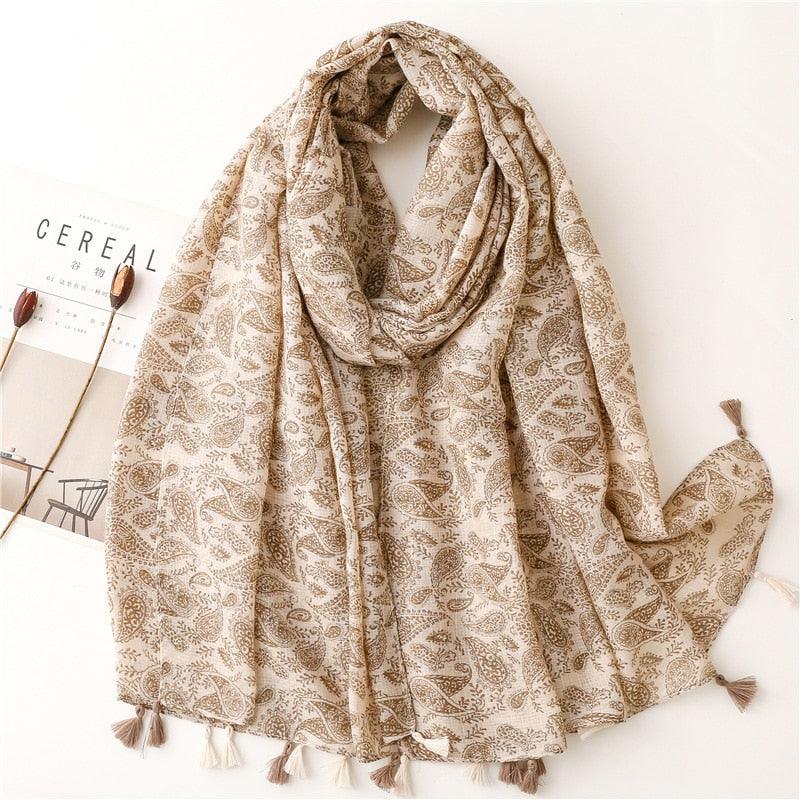 Foulard bohème chic motif pampille en coton