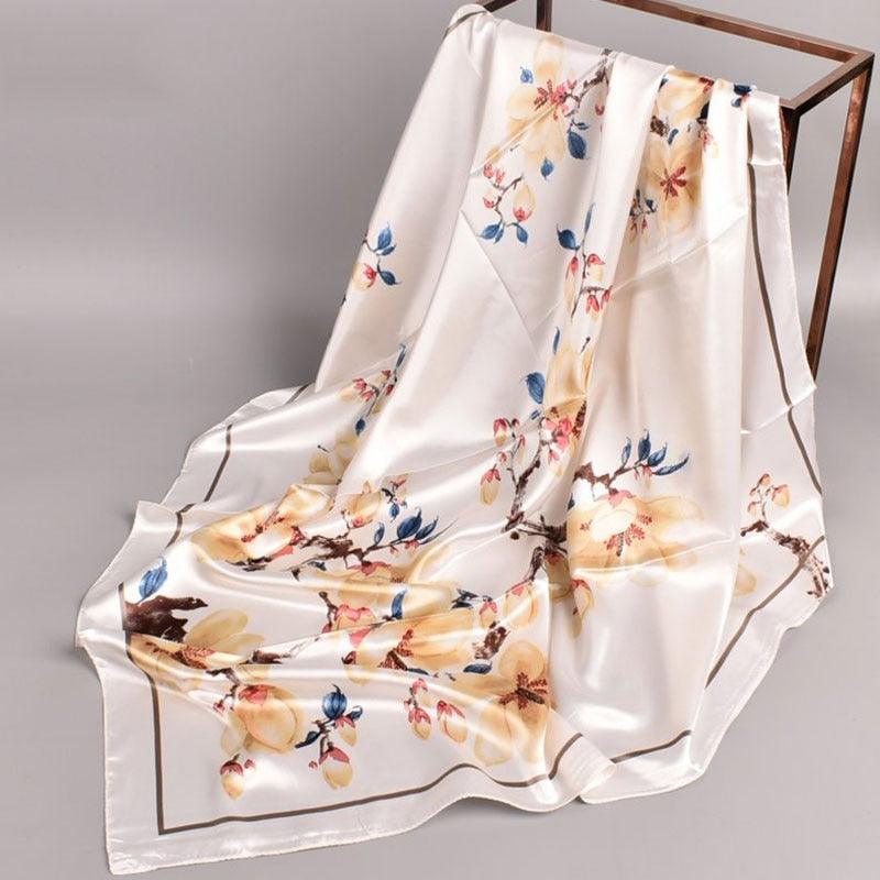 Foulard Carré Fleuri Blanc