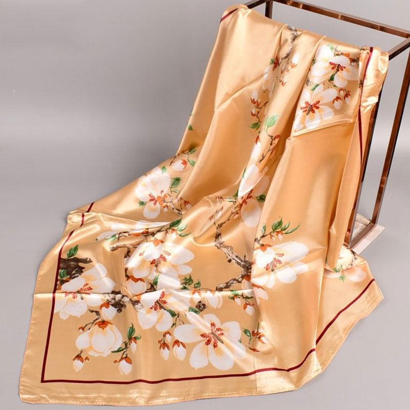 Foulard Carré Fleuri Jaune