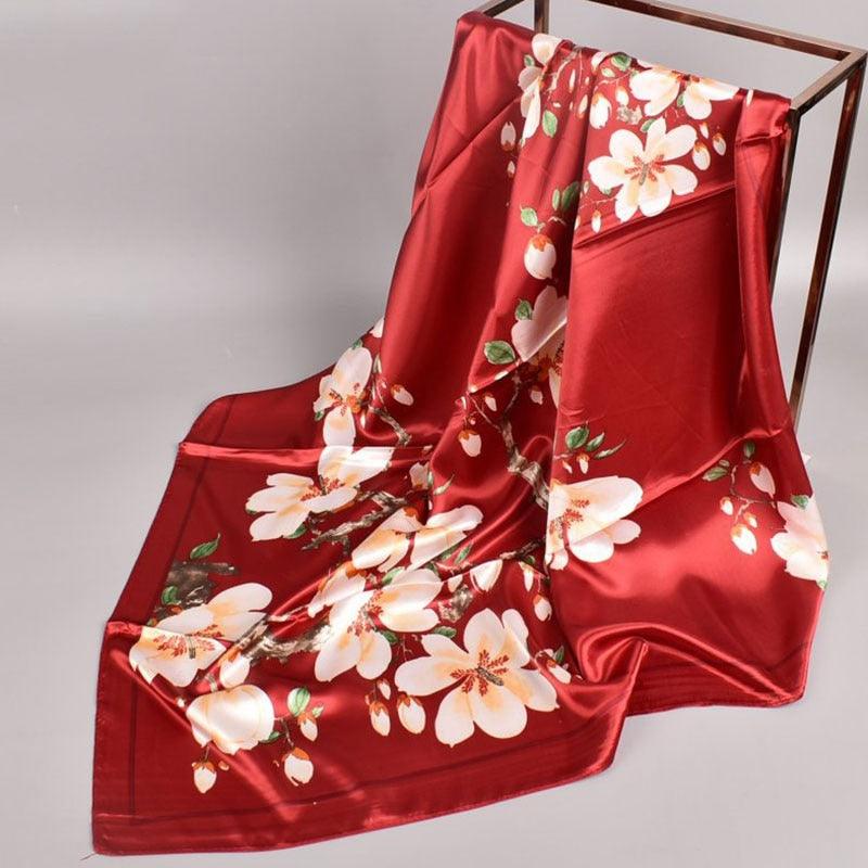 Foulard Carré Fleuri Rouge