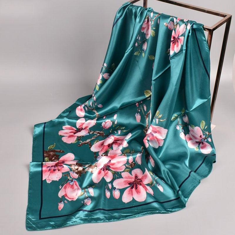 Foulard Carré Fleuri Vert