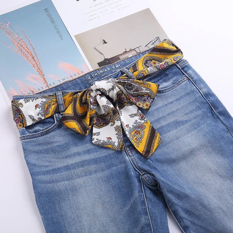 Foulard Ceinture Design Luxe à Motifs Effet Satiné Jaune