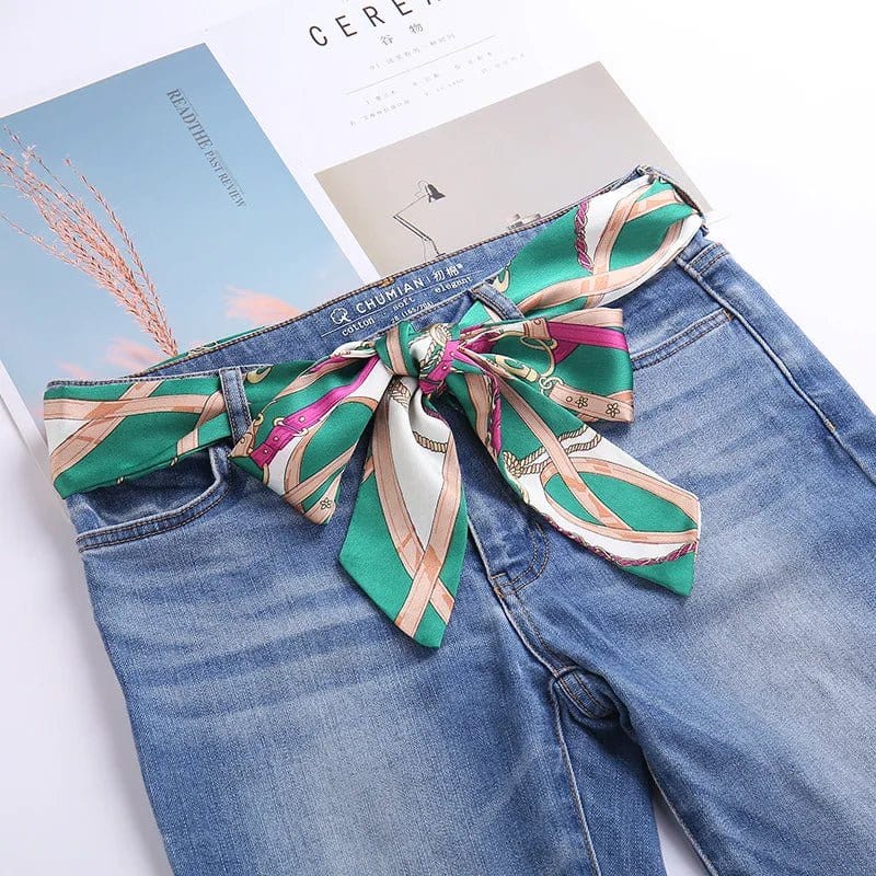 Foulard Ceinture Design Luxe à Motifs Effet Satiné Vert