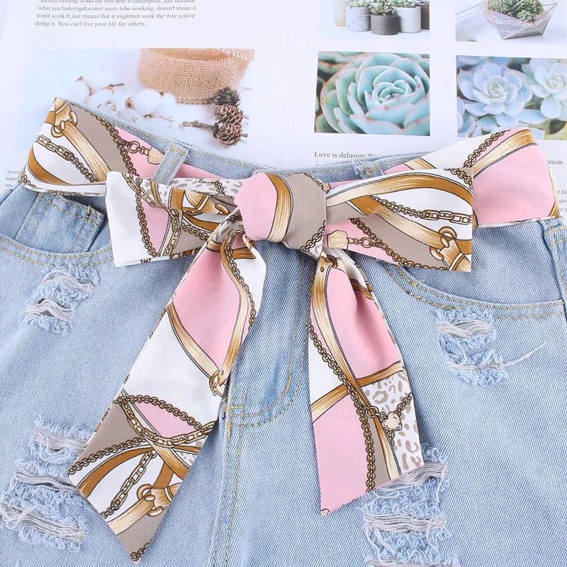 Foulard Ceinture Élégant Rose Motifs Glamour