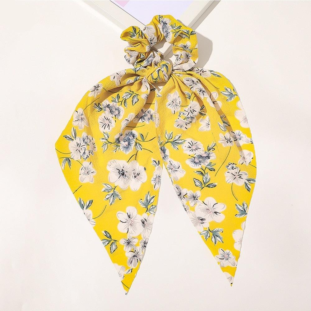 Foulard Chouchou Fleuri Uni Jaune