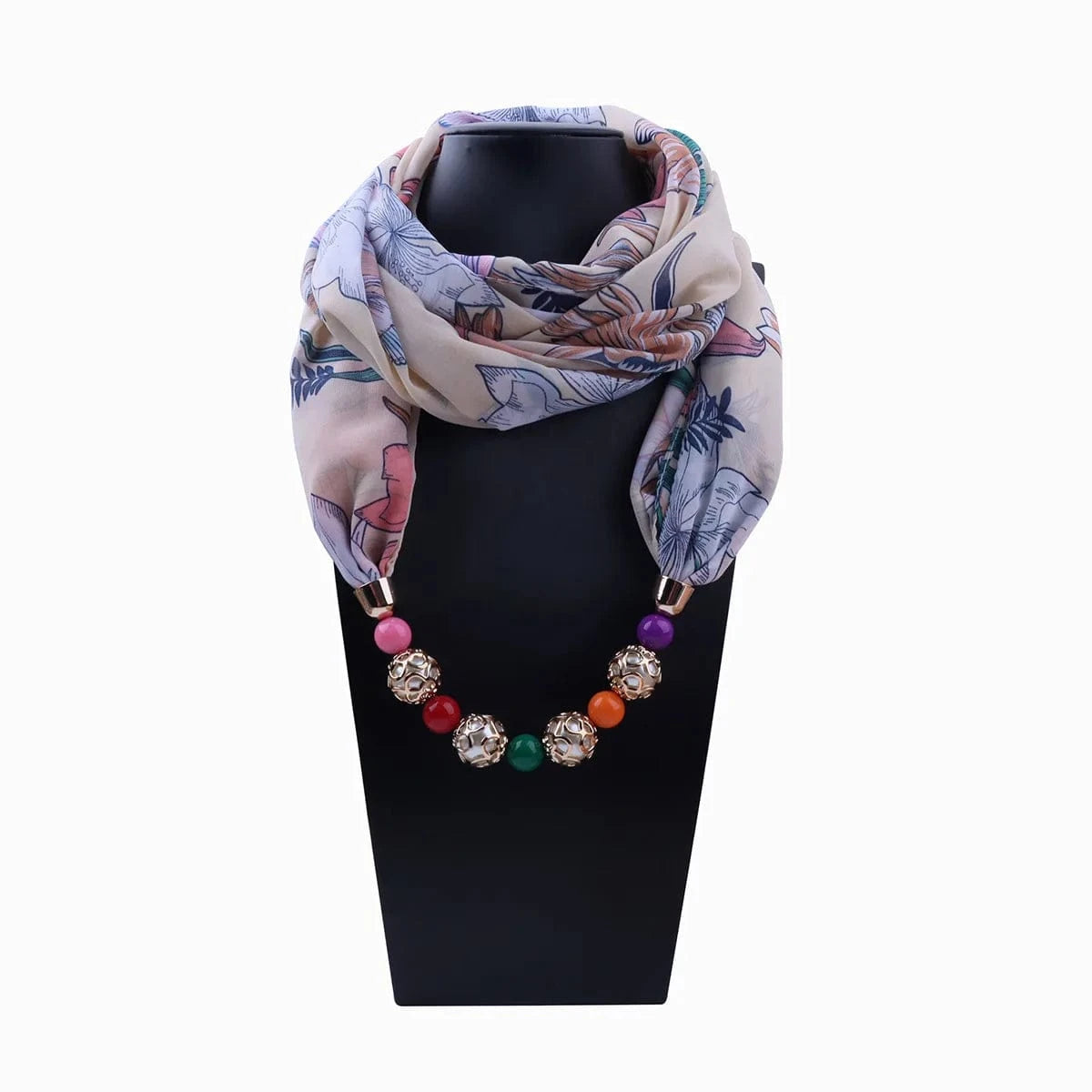 Foulard Collier Bijou Boho à Perles Multicolores Beige