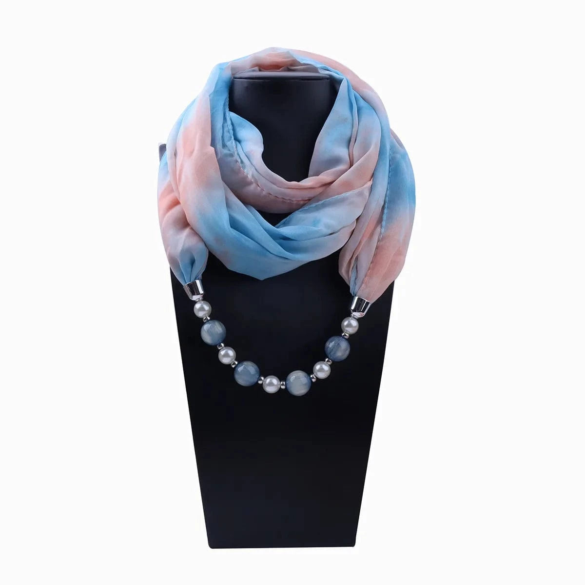 Foulard Collier Bijou Boho à Perles Multicolores Bleu/Rose