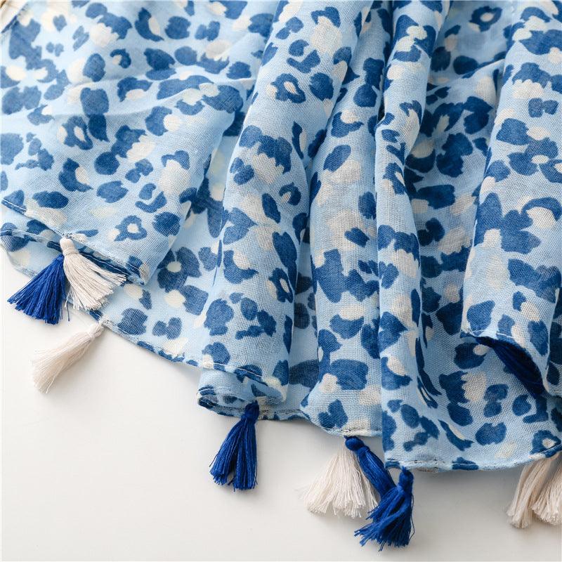 Foulard En Coton Bande Bleue et Blanche avec Motifs