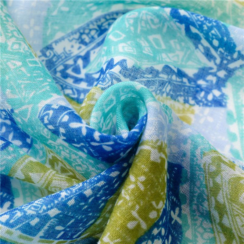 Foulard en coton bleu et vert avec motif losange - Édition Exclusive