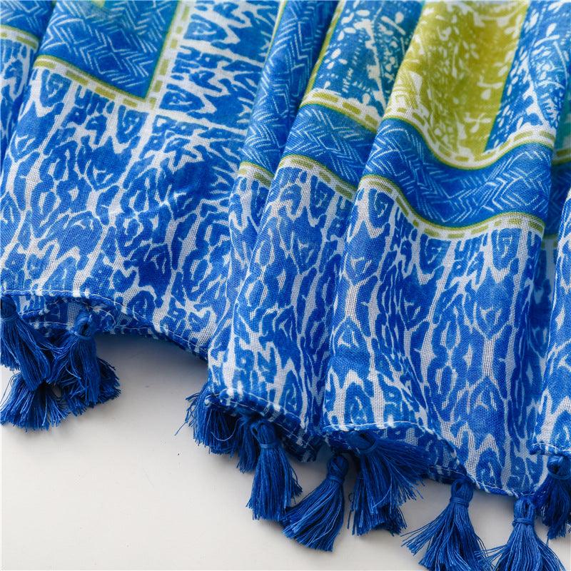 Foulard en coton bleu et vert avec motif losange - Édition Exclusive