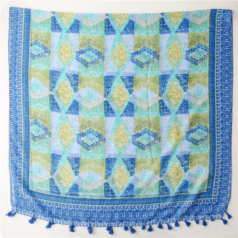 Foulard en coton bleu et vert avec motif losange - Édition Exclusive