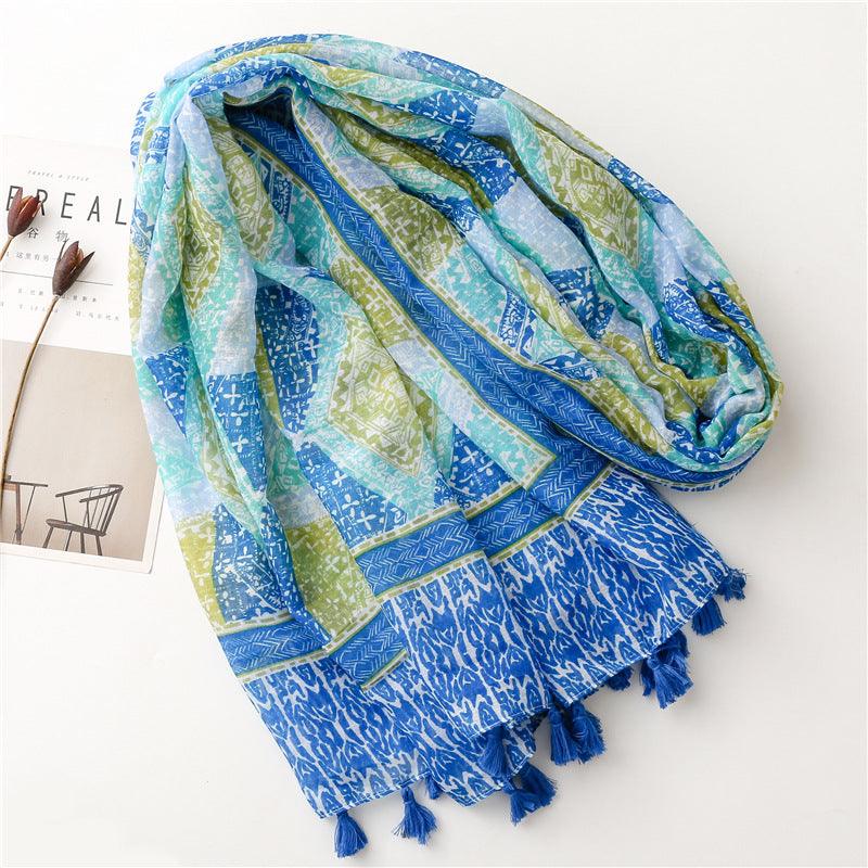 Foulard en coton bleu et vert avec motif losange - Édition Exclusive