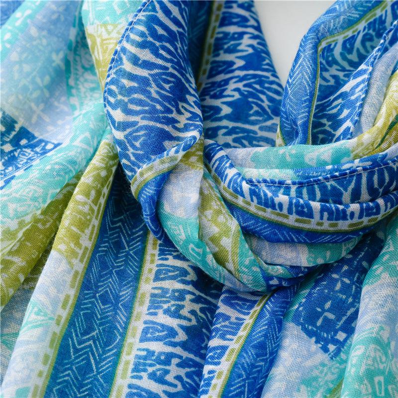 Foulard en coton bleu et vert avec motif losange - Édition Exclusive