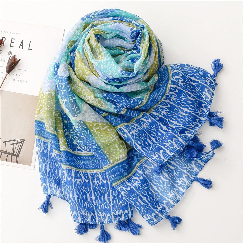 Foulard en coton bleu et vert avec motif losange - Édition Exclusive