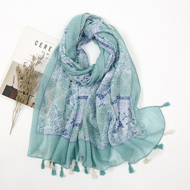 Foulard Bleu Méditerranée en Coton