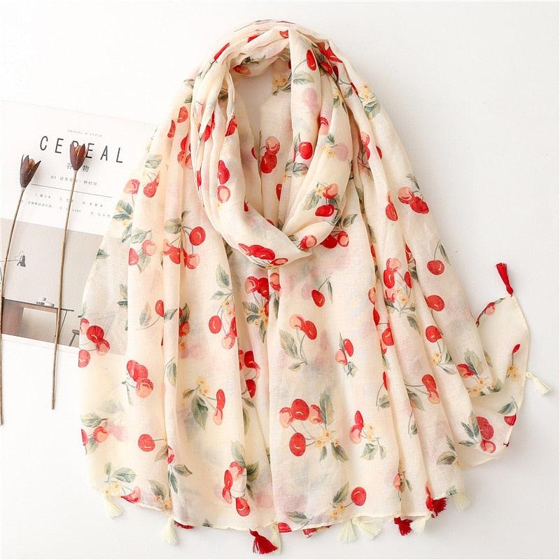 Foulard Cerise Blanc et Rouge en Coton