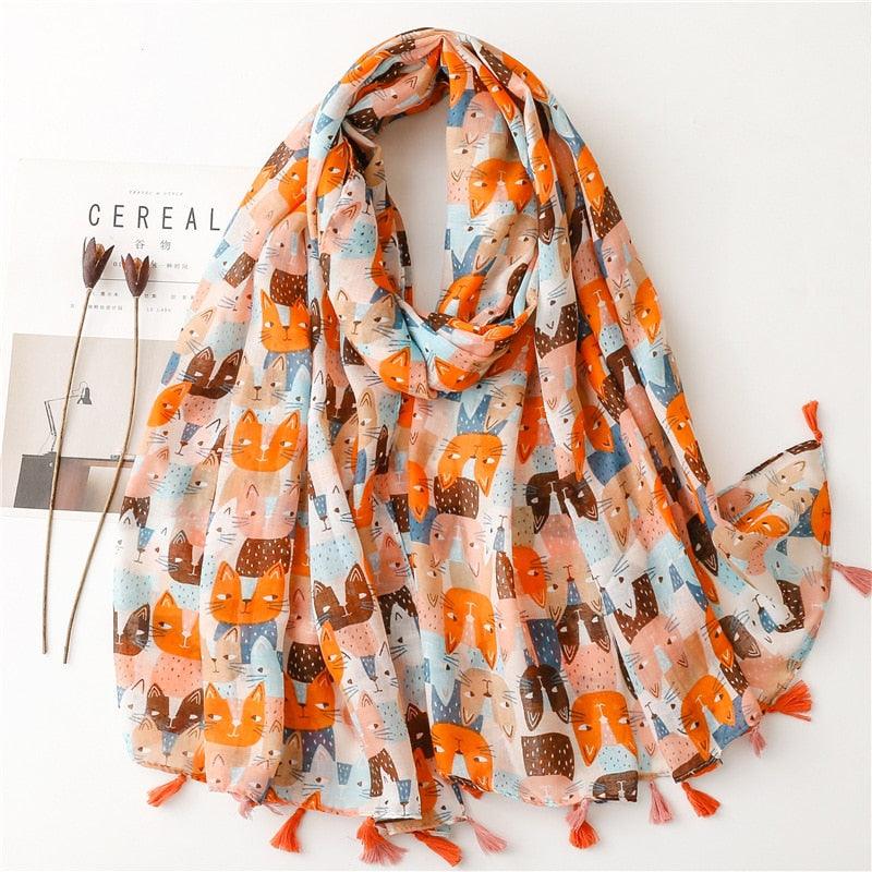 Foulard en coton "Chat Orange"