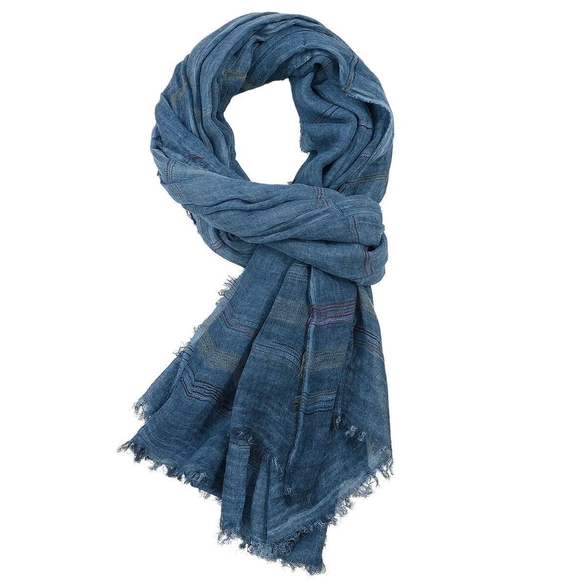 Foulard en coton et lin coloré Bleu