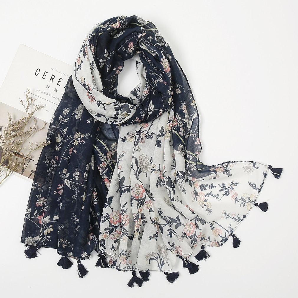 Foulard Blossom en coton bleu et blanc