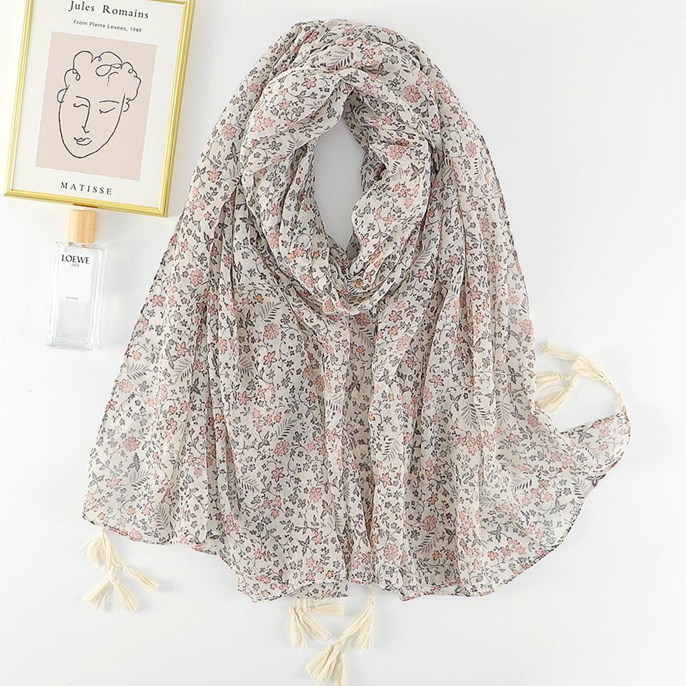 Foulard en coton floral gris et rose - Collection Blossom