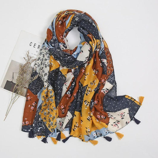 Foulard en coton fleuri arc-en-ciel