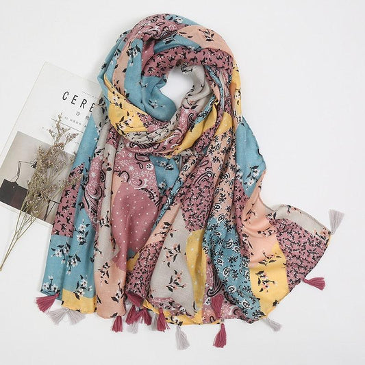 Foulard en coton floral multicolore pastel - Édition Limitée