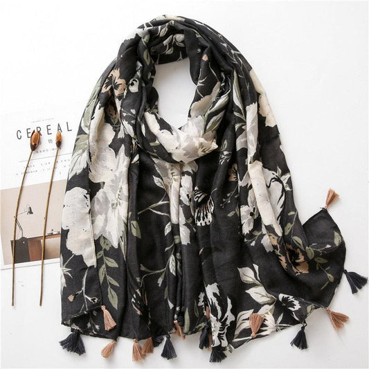 Foulard en coton floral monochrome