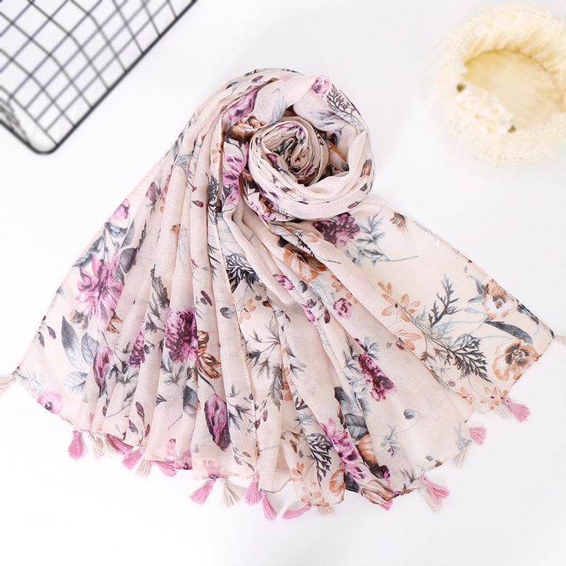 Foulard en coton motif floral violet tendre