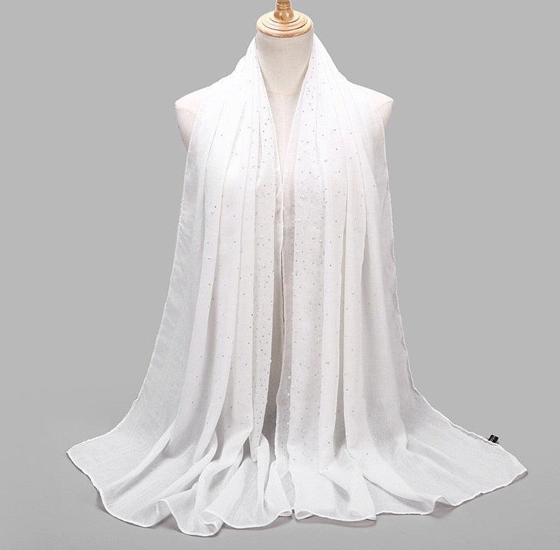 Foulard en coton orné de strass scintillants Blanc