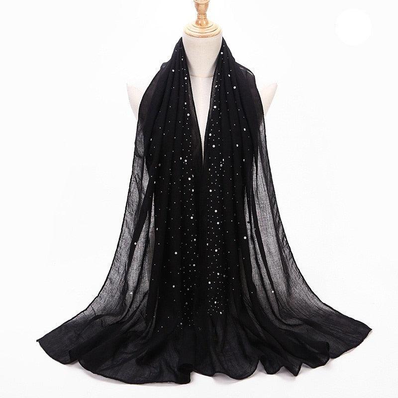 Foulard en coton orné de strass scintillants Noir