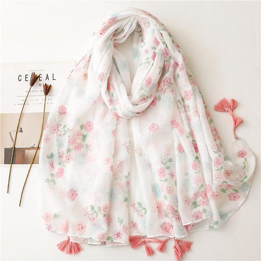 Foulard en coton pastel et blanc fleuri - Édition spéciale