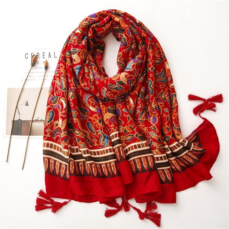 Foulard ethnique en coton rouge